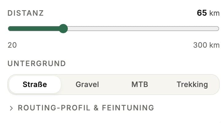 Distanz-Regler für Rundtour oder Start-Ziel-Route